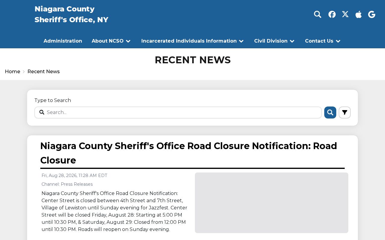 Niagara County Sheriff recent arrest and public safety news page